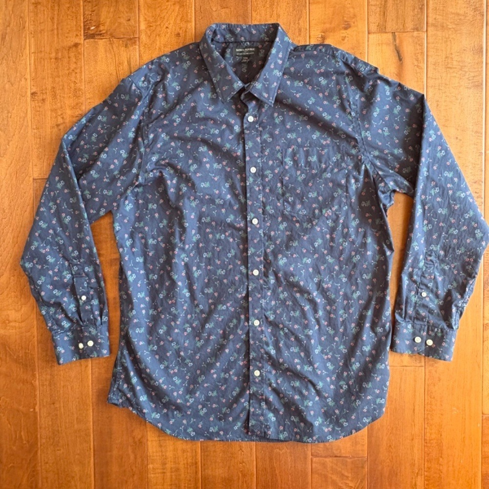Banana Republic Button Down Floral Non-Iron Slim Fit, Mens XXL‎ Navy Blue